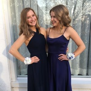 Navy Lulus High-Neck Prom Dress